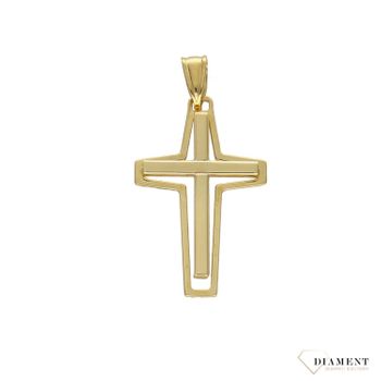 Złota zawieszka wisiorek krzyż 375  ZA 4713 375 Złoty wisiorek krzyżyk z białym złotym to biżuteria sakralna, która sprawdzi się jako prezent na takie okazje jak chrzest, bierzmowanie czy komunia..jpg